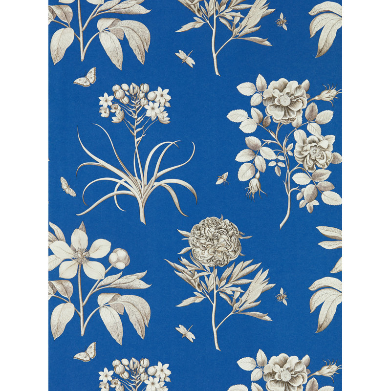 Etchings & Roses Wallpaper, French Blue
