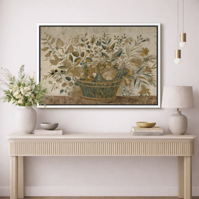 Vintage Floral Basket Artwork, Rustic Botanical Kitchen or Cottage Decor Wall Pictures, Large Framed Canvas Giclée Print Wall Art