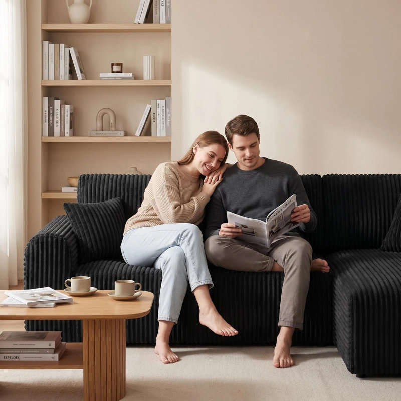 Boneless L-Shaped Sectional Sofa Upholstery Sofa Cloud Modular Couch with Chaise 2 - Piece No Assembly Required Corduroy Fabric Free Combination Cloud Sectional Couch with L-Shape Chaise Deep Seat Modular Sofa for Living Room Bedroom.