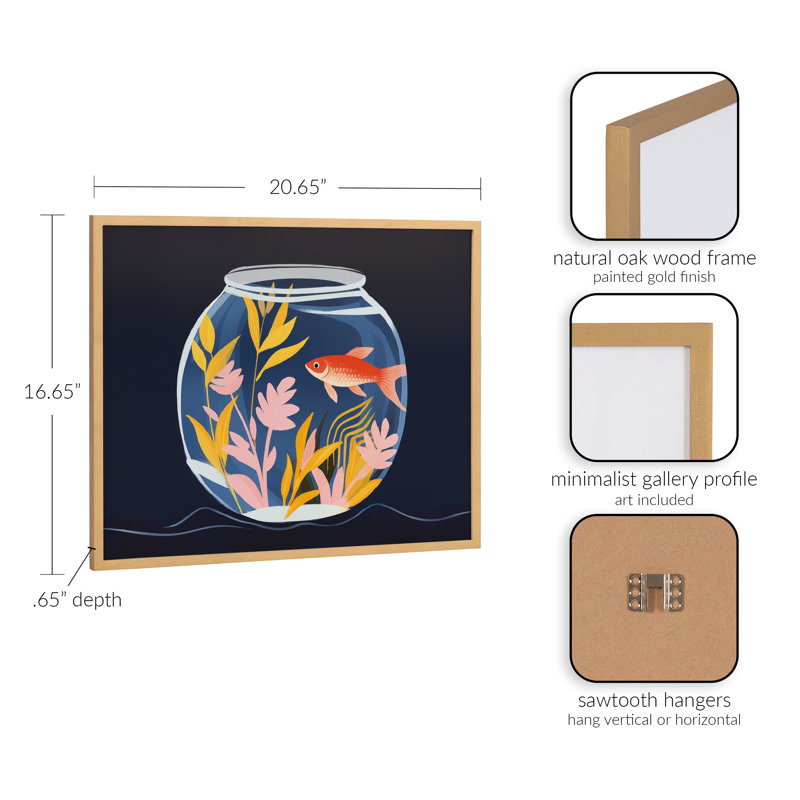 «Pet Goldfish» par B Creative Studio, reproduction d'aquarelle encadrée, H 20,65 po x l 16,65 po, Cadre doré