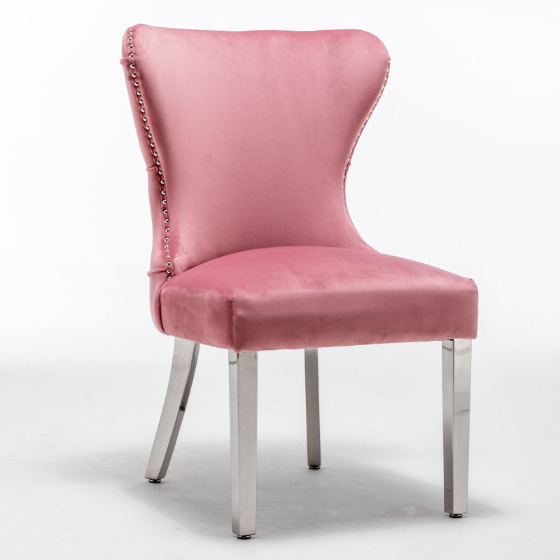 Sewell 45cm H Tufted Velvet Upholstered Wing Back Side Chair, Pink