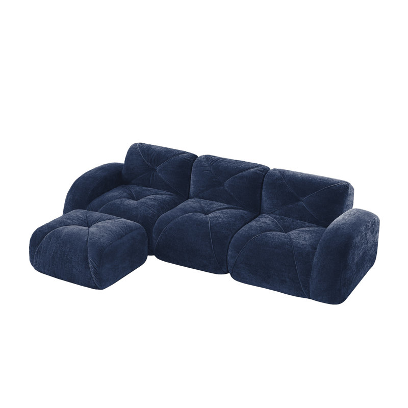 L-Shaped Soft Velvet Fabric, 29.9" H x 110.6" W x 67.3" D, Blue