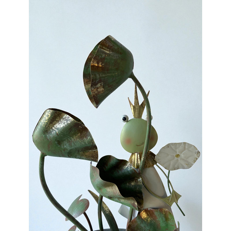 Décoration de jardin d'extérieur en métal avec grenouille et lotus