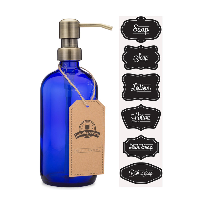 Distributeur de lotion en verre, Laiton / bleu