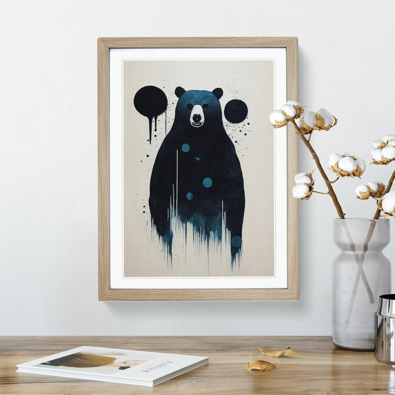Bear Painting No.4 Abstract - Wall Art, Oak Framed Paper, White, 46cm H x 34cm W x 2cm D