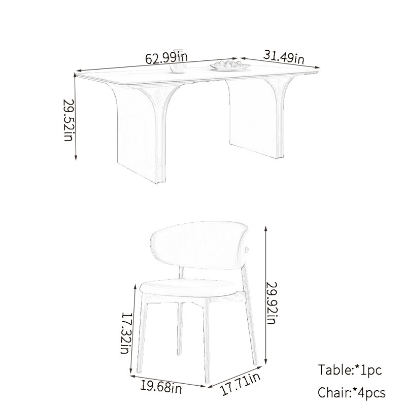 Ensemble de table de salle à manger Retro Home, H 29,52 po x L 62,99 po x l 31,49 po