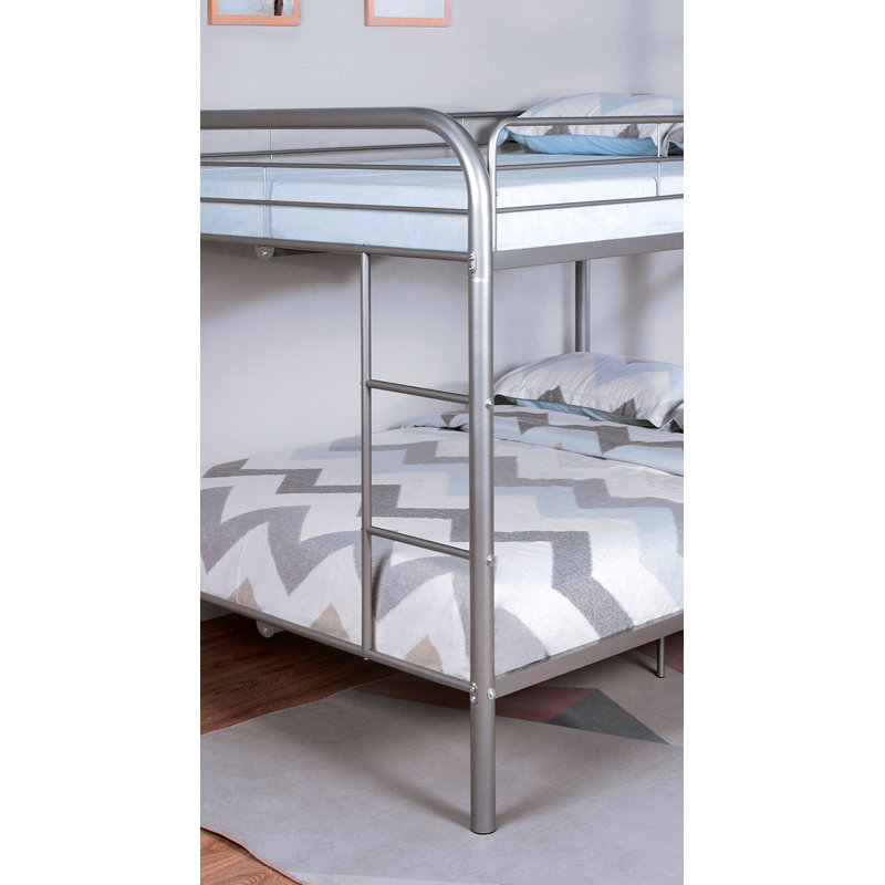 Lit superposé double en métal de style contemporain avec échelle en angle, argent, Argent