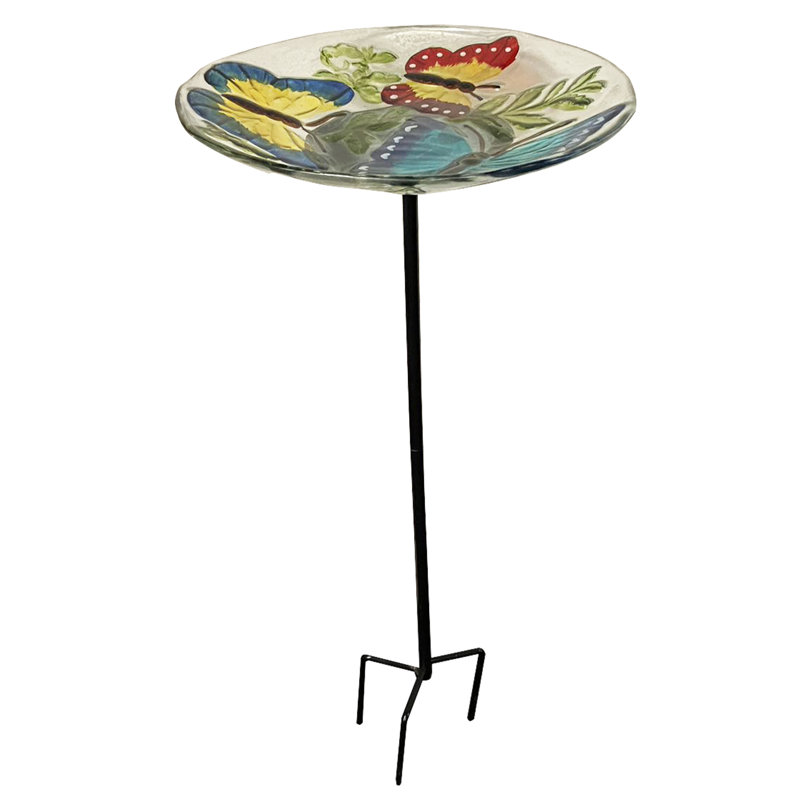 Piquet de jardin en verre avec 3 papillons