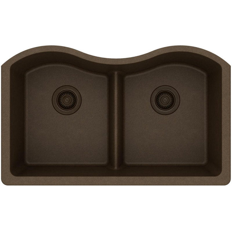 Évier de cuisine à double cuve encastrable 33 po x 20 po x 9 1/2 po Quartz Classic, Moka