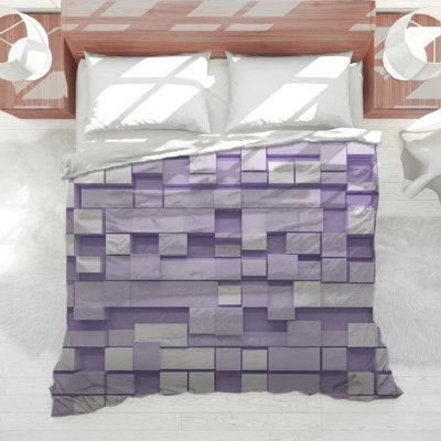 Édredon mauve à blocs blancs
