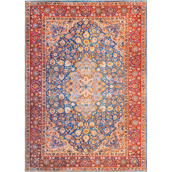 Bungalow Rose Chenille Navy/Red/Orange Rug & Reviews | Wayfair