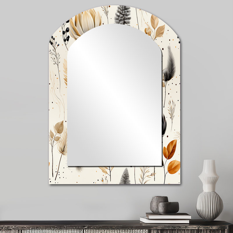 Fleurs géométriques grises et beiges - Miroir mural gris moderne, 34 po x 25 po