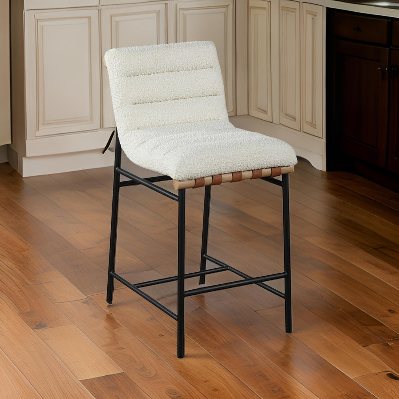 Matao White Fabric Counter Height Chair, White