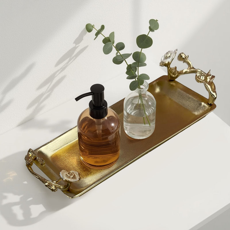 Plateau de meuble-lavabo rectangulaire en marbre émaillé de la collection Rose avec revêtement en laiton et design élégant