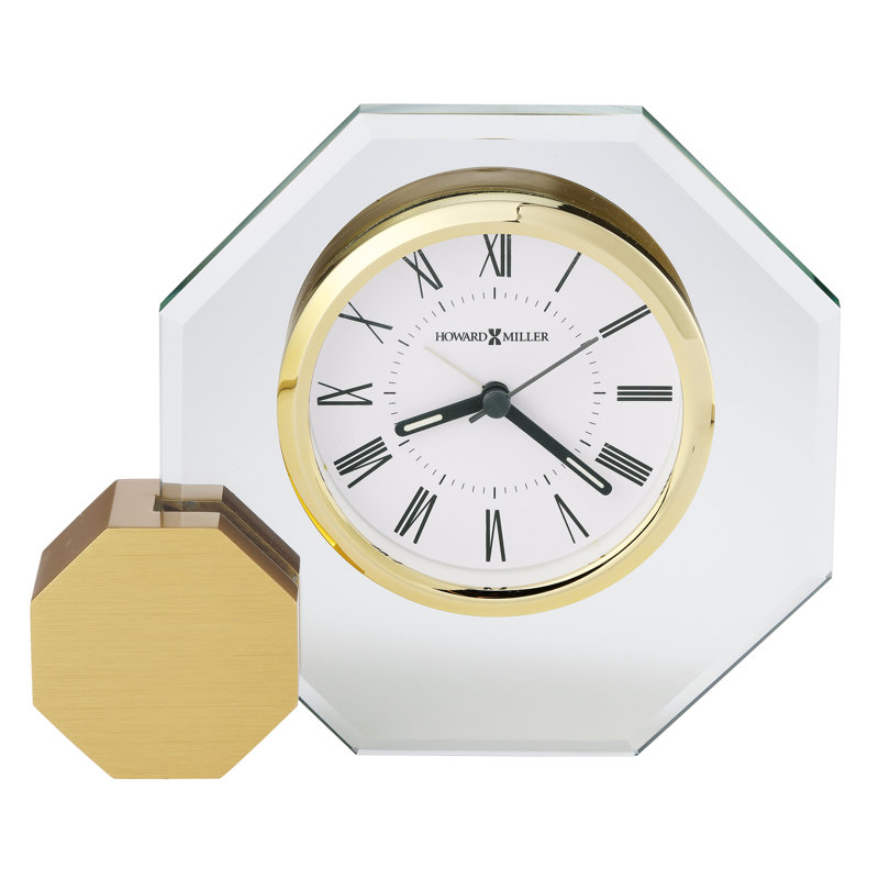 Gold and Glass Octagon Table Clock with Quartz Movement