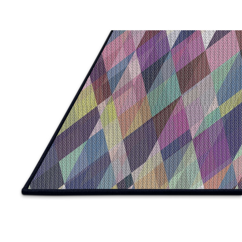 Tapis rose/vert à motifs/vert/bleu marine, Rectangle 4 pi x 6 pi