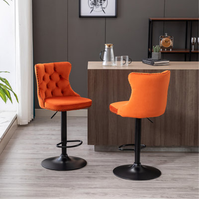 Velours orange de 2, siège réglable en hauteur de 25 à 33 po, dossier, base stable de 17,7 po pour la maison et l'îlot de cuisine - hauteur, base de 17,7 po, dossier confortable, îlot de pub, 2 pièces