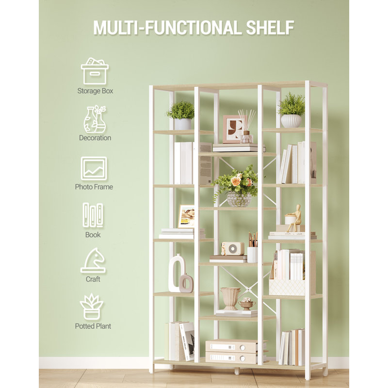 Bookshelf, 6 Tier Bookcase with 15 Open Display Shelves, Adjustable Storage Shelving Unit for Living Room, Home Office, 30 x 100 cm 