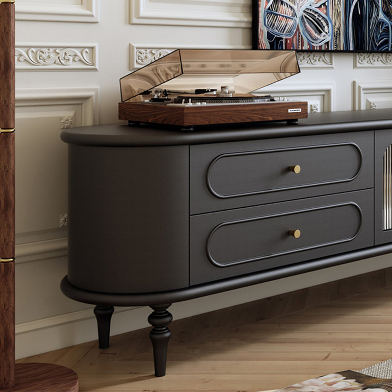 French Retro Boxwood TV Stand, Black