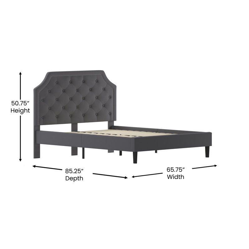 Aluino Arched Button Tufted Upholstered Platform Bed Frame - No Box Spring Required, Dark Gray, Queen