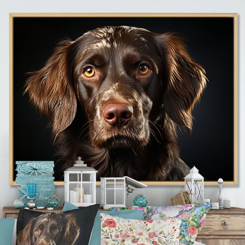 Portrait de chien II - impression, H 24 po x l 32 po x P 1 po, Cadre naturel flottant
