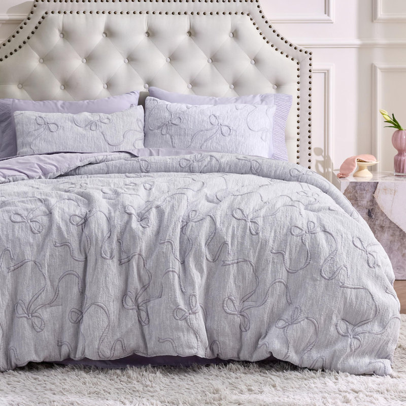Ensemble d'édredon 3D Puffy Jacquard, Lilas brumeux, Édredon grand + 2 taies d'oreiller standard