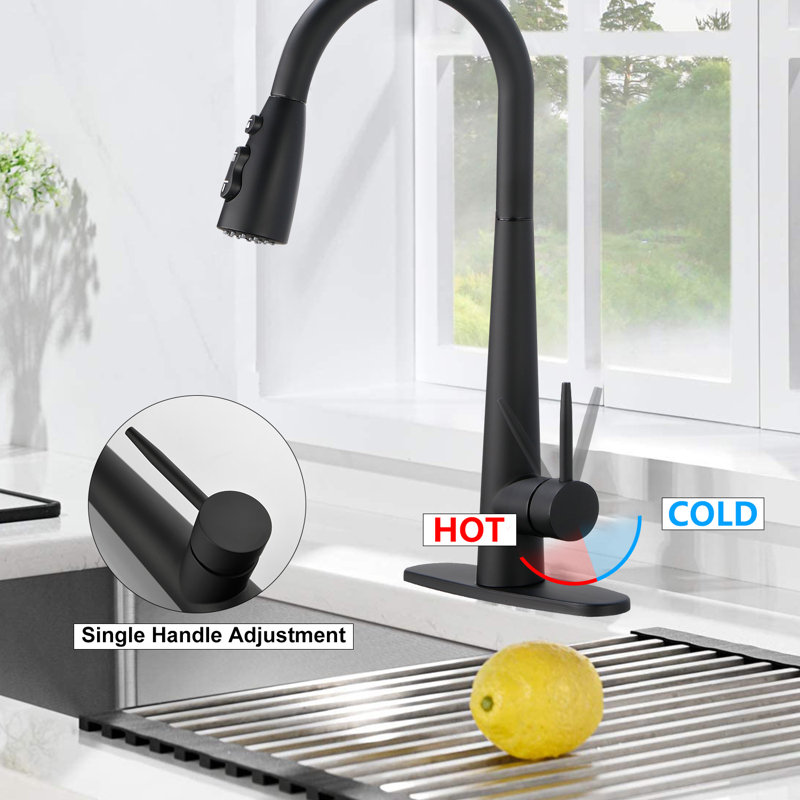 Pull Down Single Handle Kitchen Faucet, Matte Black