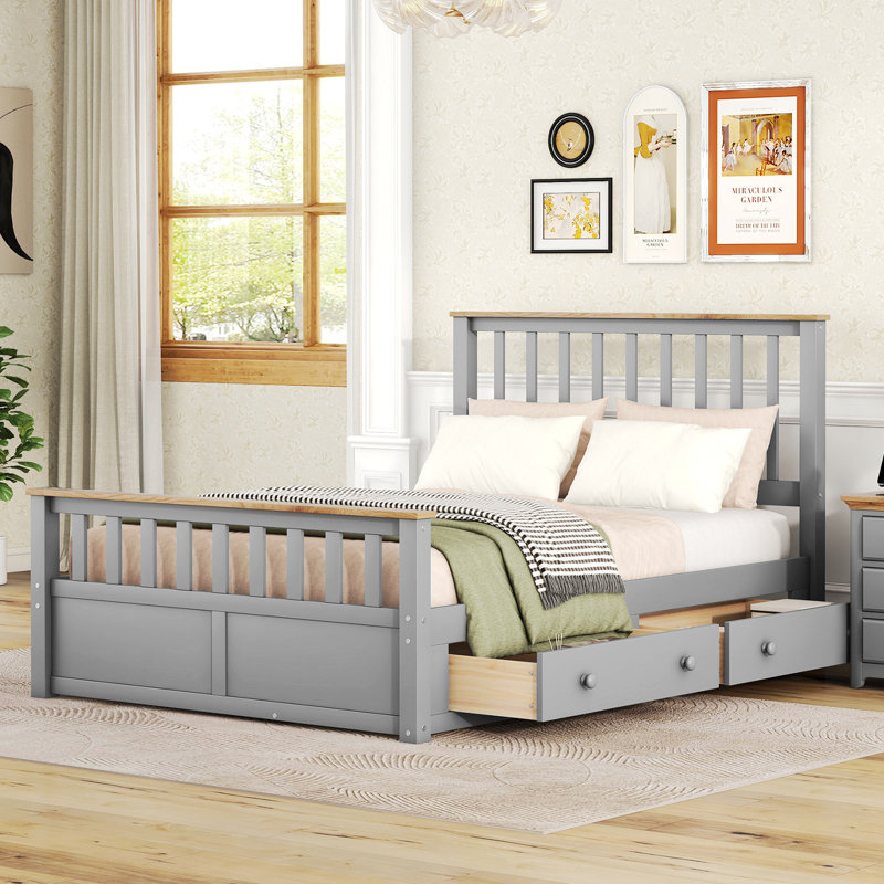 Leshunda Wood Platform Bed With Drawers, Gray, Full / Double