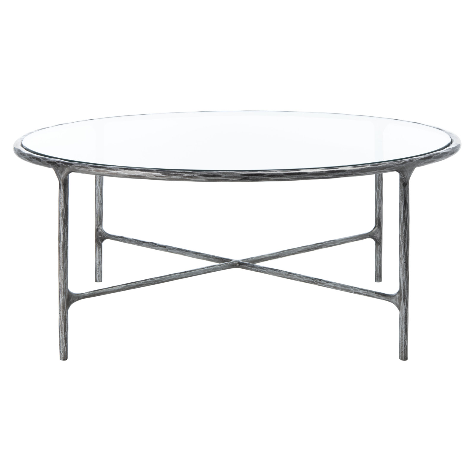 Evelynn 36" Genuine Marble Coffee Table, Silver, Clear, Glass