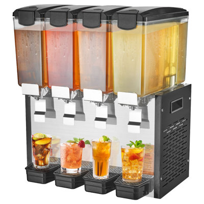 Distributeur de boissons commercial, 4 réservoirs 10 L / 10,6 pte par réservoir de jus, machine à boissons glacées en acier inoxydable de 430 W avec température de refroidissement de 45 ° F à 54 ° F, pour un bar-restaurant froid