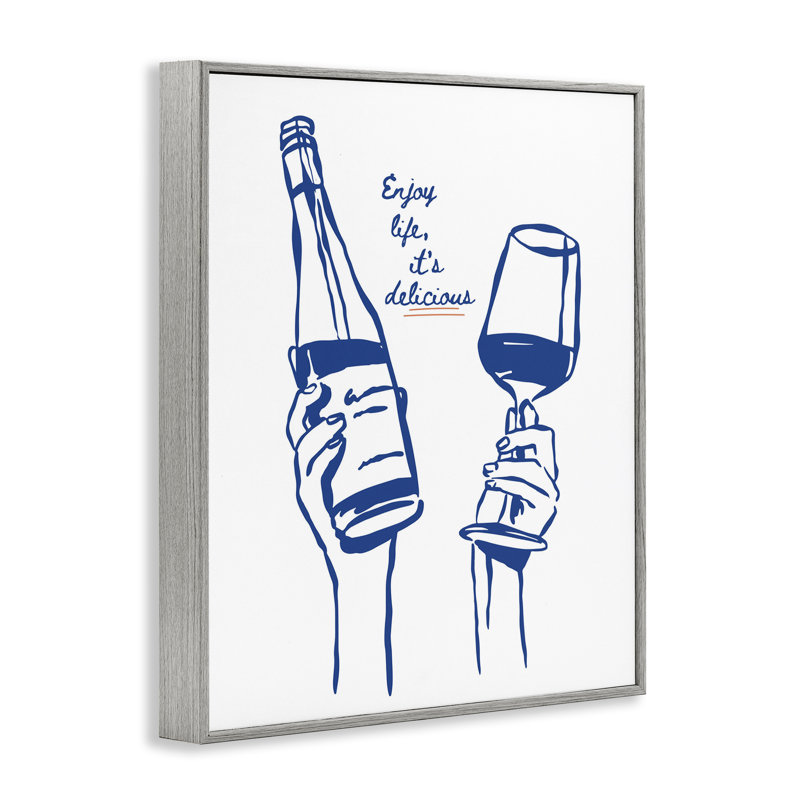 «Enjoy Life with Wine», estampe numérique encadrée, conçue par lettré et doublé, H 14 po x l 11 po