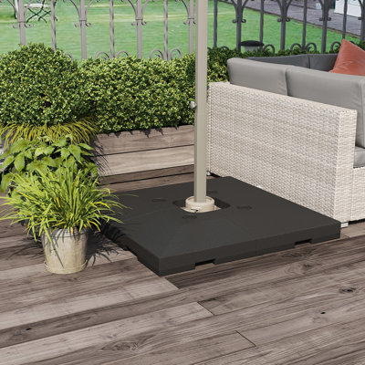 Base de parasol de patio en porte-à-faux 4 pièces, capacité d'eau 176 lb ou sable 264, poids extérieur robuste, base noire, capacité de fixation du sable, noir, résilient, protégé, utilisé en douceur