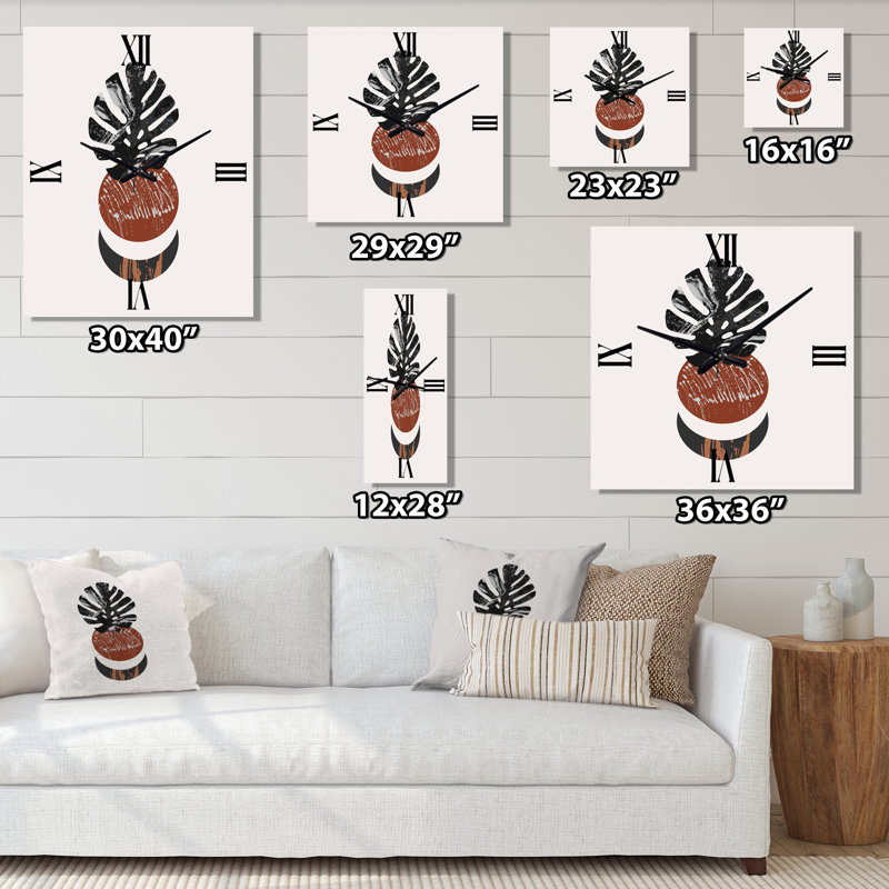 Horloge murale moderne Abstact Minimal Sun Moon & Tropical Palm Leaf II, Grand