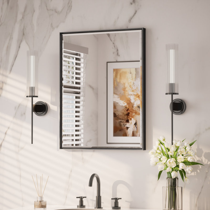 Miroir de salle de bain Areiona, 22 po x 30 po, Noir