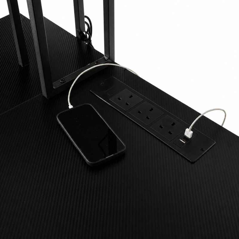 Metal Base Computer Desk with Power Outlet, Black