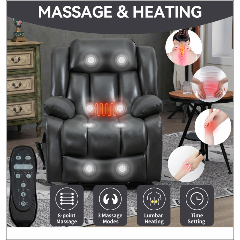 Fauteuil inclinable électrique Power Lift de taille moyenne jusqu'à 350 LBS avec massage par vibrations 8 points et chauffage lombaire Motor Infinite