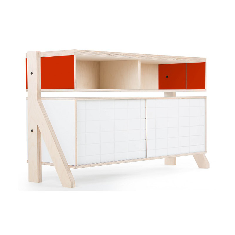 Derrall 115cm Sideboard, White/Foxy Orange and Orange