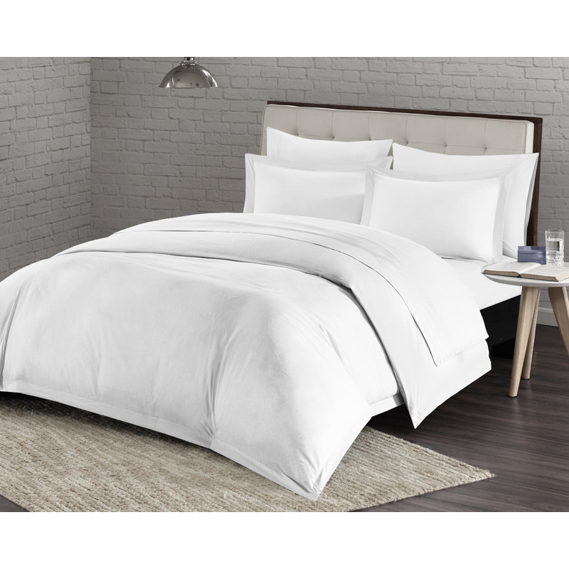 Ensemble de housse de couette 3 pièces Lasalle, Housse de couette pour lit double + deux taies dé, Blanc