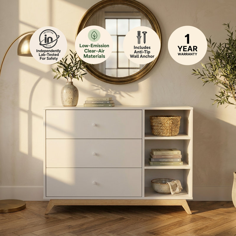 Central Park 3 - Drawer Dresser, White/Natural