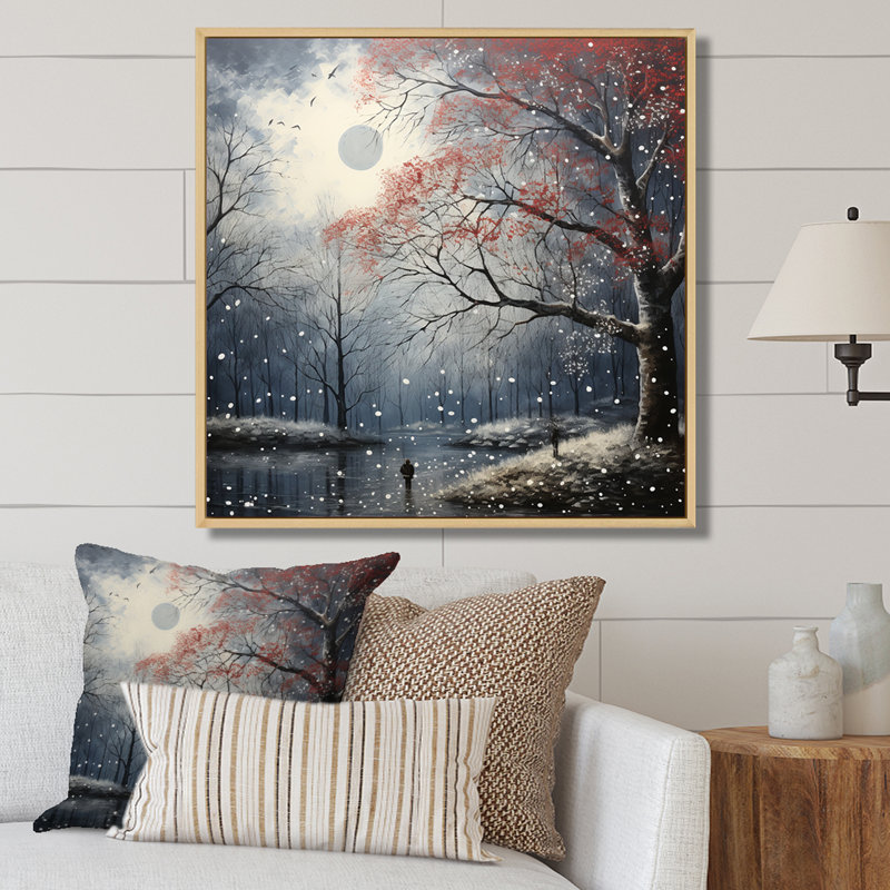 «Forest Tranquility In Winter IV», art mural fruits, Cadre flottant brun, H 16 po x l 16 po x P 1 po