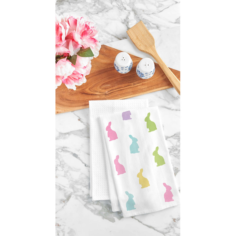 Serviette Bunny Hop, Lapin rose / vert / blanc