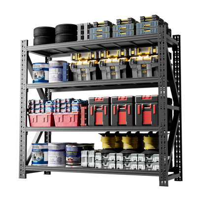 Très grande étagère en métal noir H 69 po x l 75 po x P 23,7 po avec 4 tablettes pour l'entreposage et l'utilisation industrielle, cadre renforcé - baleines en arc