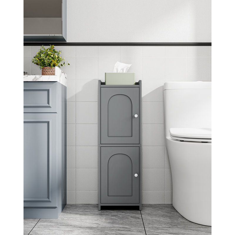 Bathroom Storage Cabinet, Corner Floor Cabinet with 2 Doors and Adjustable Shelf, Narrow Toilet Paper Cabinet, Bathroom Organizer for Small Spaces, White