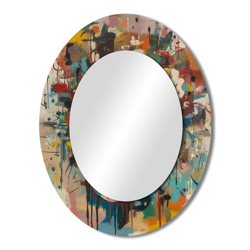 Abstract Face Portrait II - Yellow Modern Oval Wall Mirror, 43" x 33"