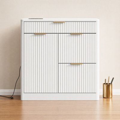 31.5”3 Drawer Lateral Filing Cabinet with Shelves and Charging Station, Multipurpose Storage Cabinet for Home & Office