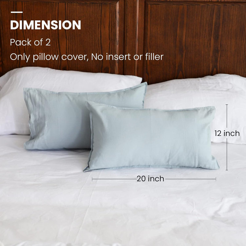 Linen Pillowcases 1 Pair Basic Style 55% Euro Linen 45% Cotton Blend Solid Color Flax Shams Set Of 2，12X20 Inch, Dusty Blue
