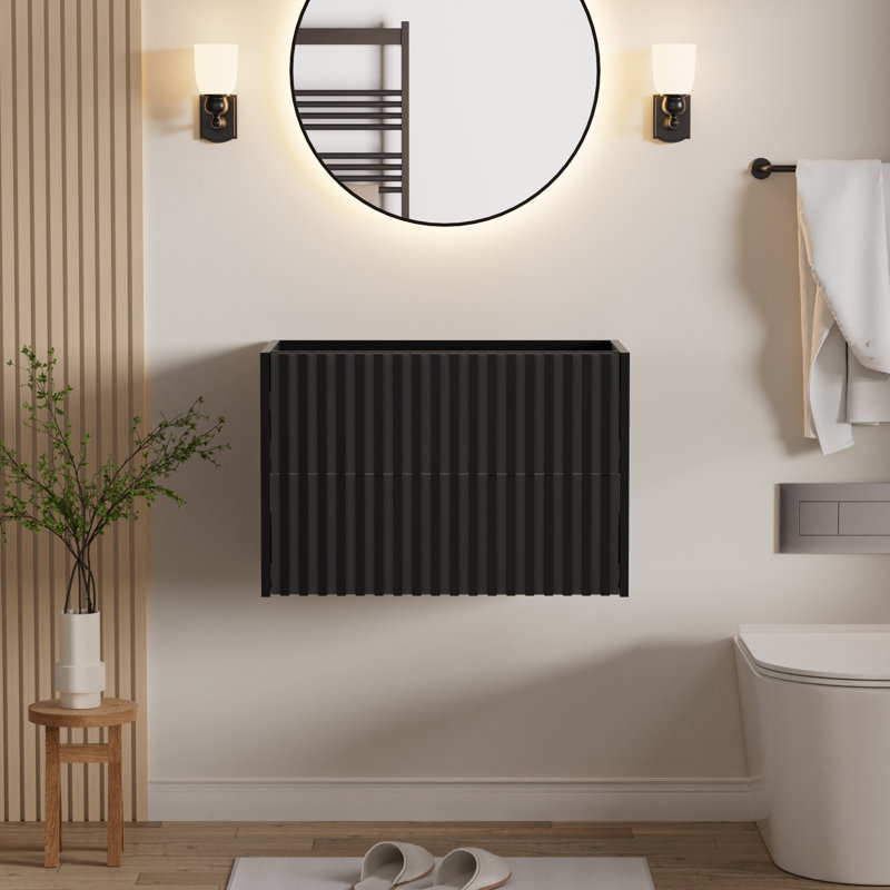 Base de meuble-lavabo mural 30 po seulement, armoire flottante, comptoir d'évier et robinet non inclus, Noir