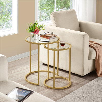 Baina 23.5"H Round Nesting End Table Set with Metal Frame