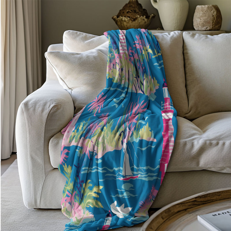 Motif de balise maritime - 1 pièce Sherpa Premium, L 50 po x L 60 po, Art de phare tendance
