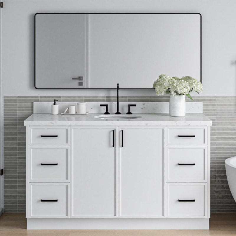 ARIEL Kellie 60 Single Sink Bathroom Vanity with Carrara Quartz Top, White